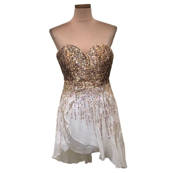 NWT Sherri Hill Dress Size 6 Ivory Gold Sequin Mini Style 8443 - Picture 1 of 10